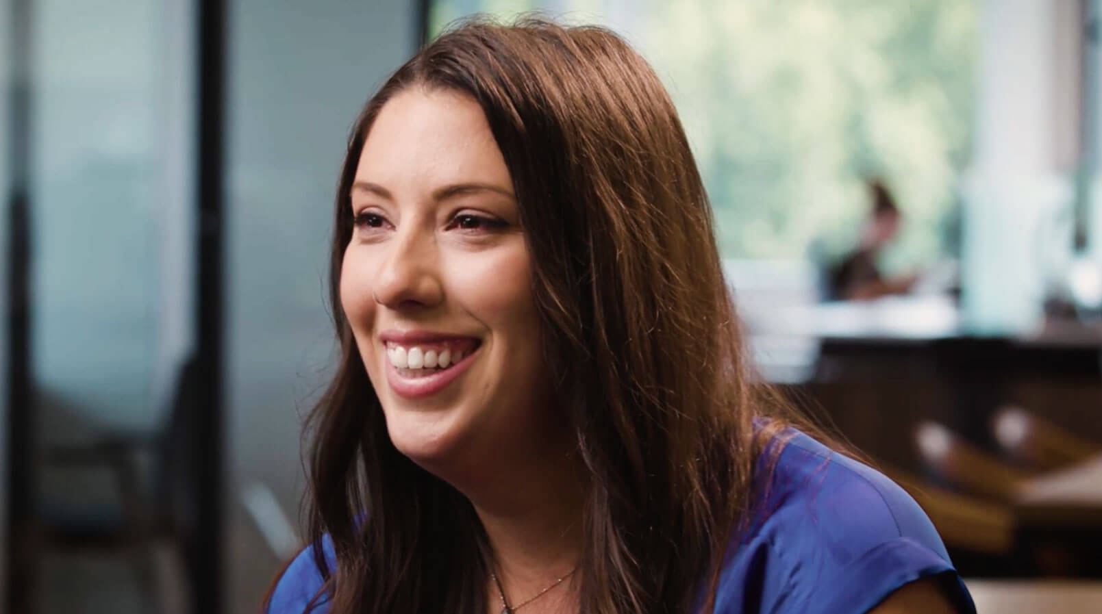 a woman smiling