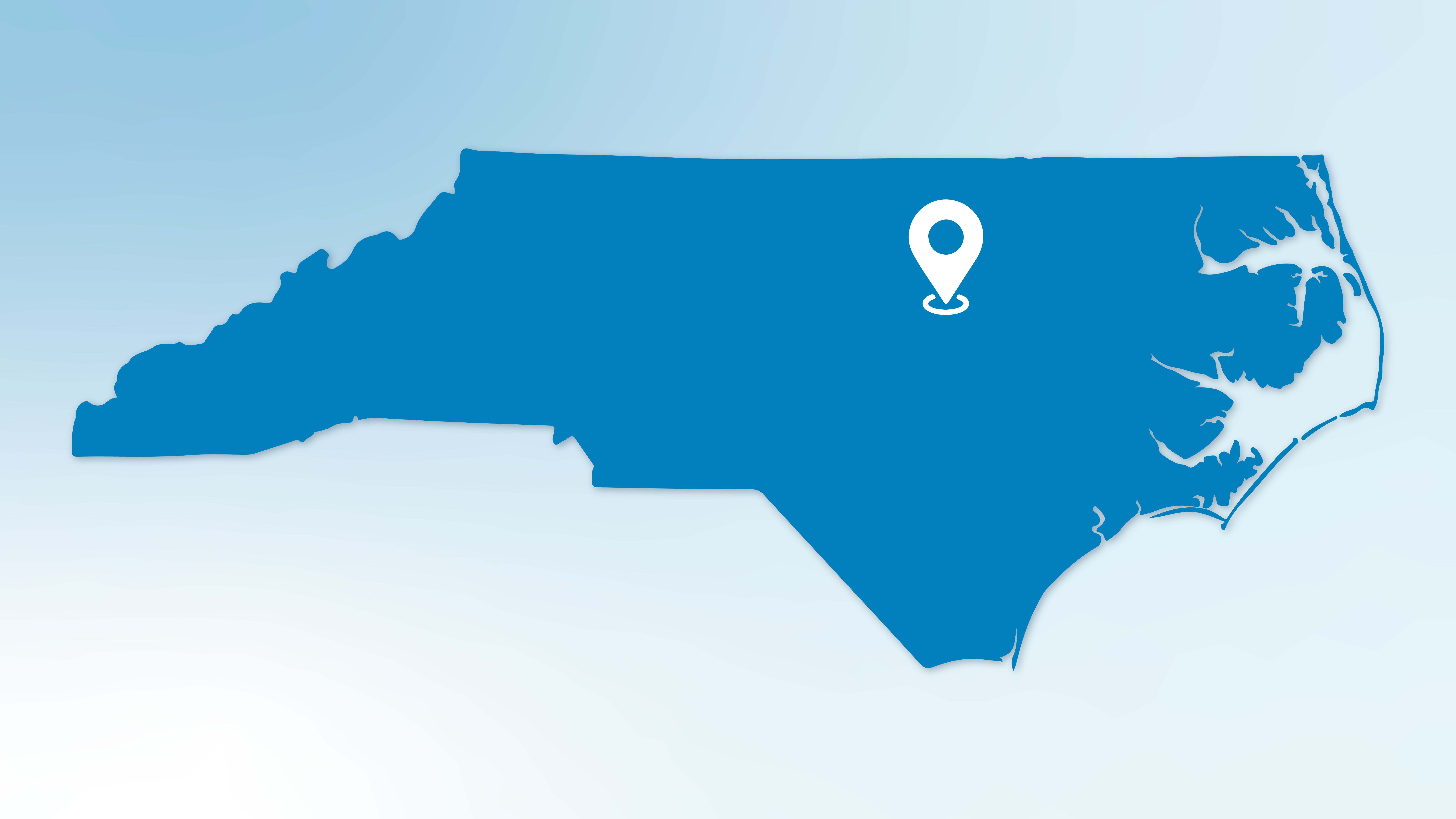 Map of NC with a pin on Raleigh