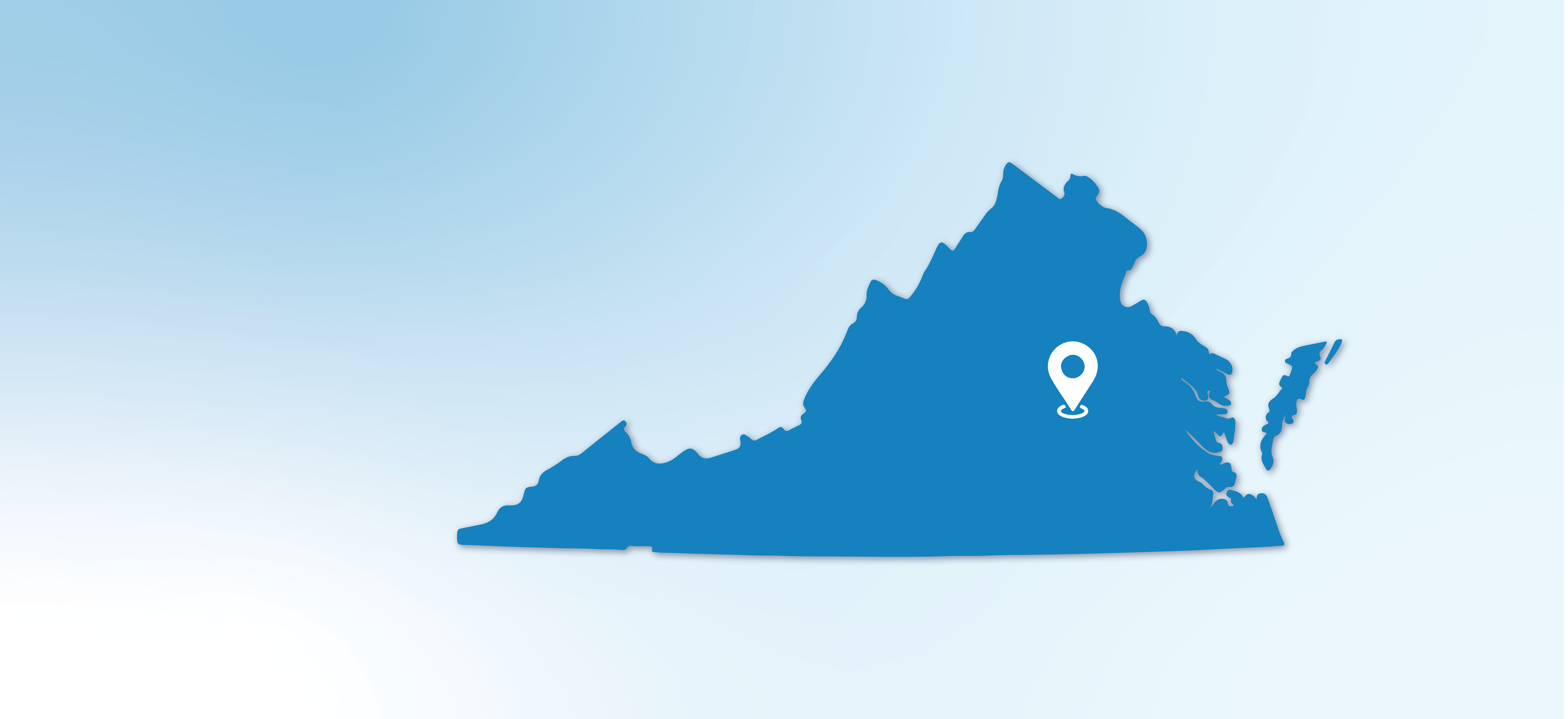 Map of Virginia with a pin over Glen Allen.